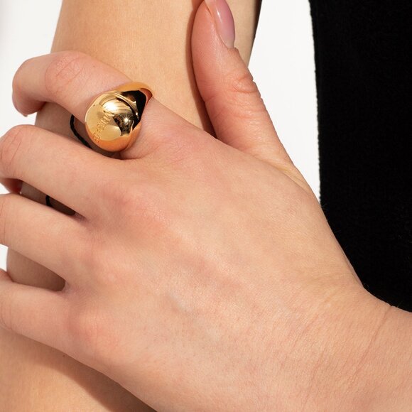 Versace Gold Color Metal Logo Engraved Statement Ring Sz 11